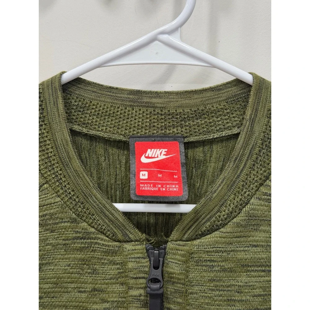 Nike Tech Knit Bomber Jacket Mens Medium Olive Green Heather Full Zip 832178-331